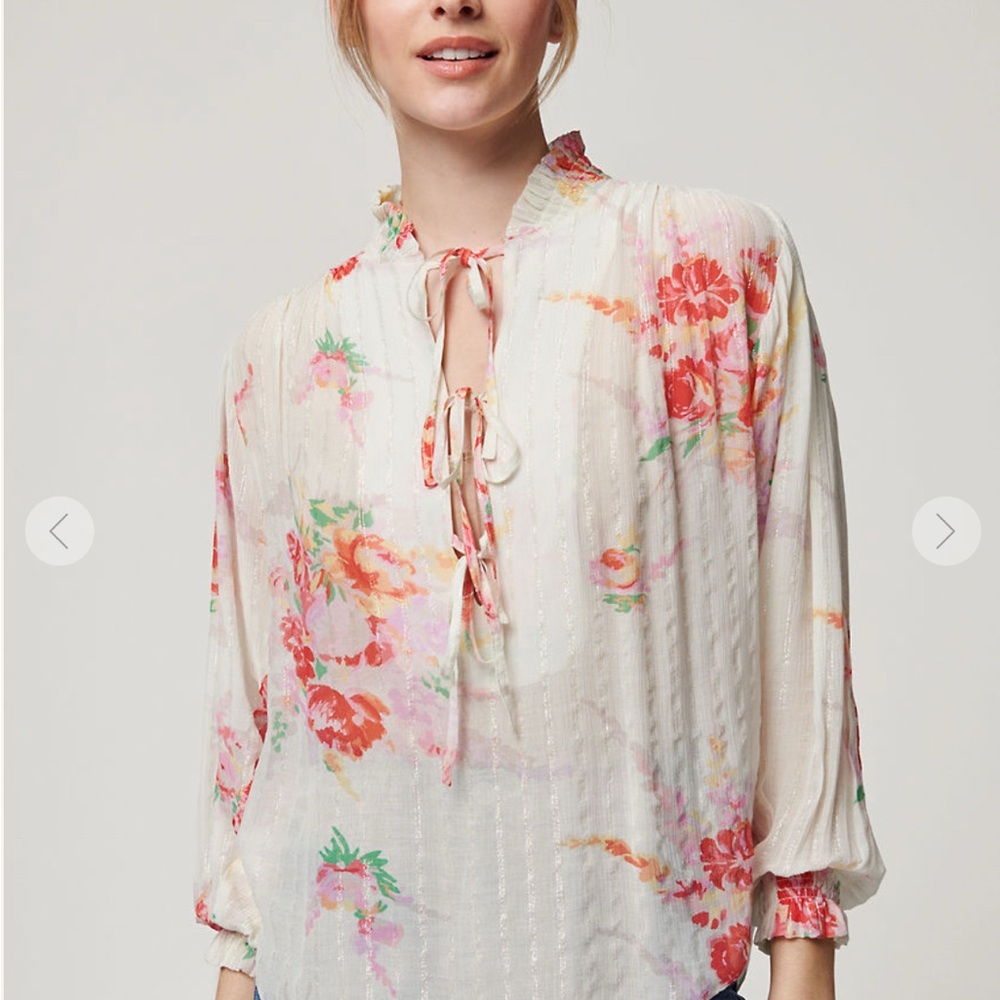 Bonita Chiffon Shirt Floral Print Women's Top‎ - White and Pink Size L